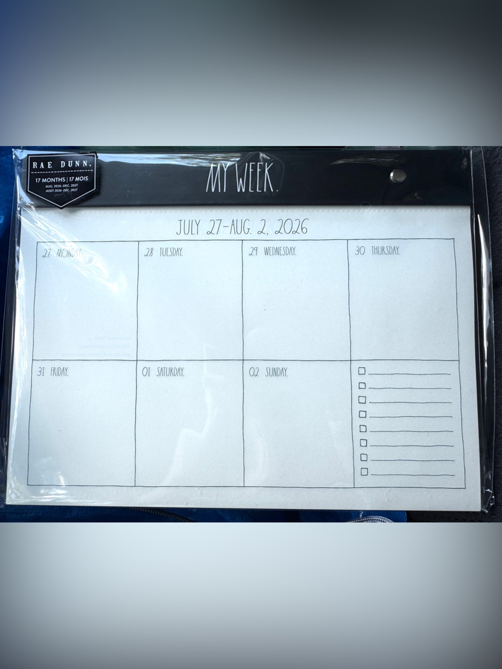 NEW Rae Dunn My Week Weekly Planner 17 Month Aug 2026-Dec 2027 Desk Pad Black